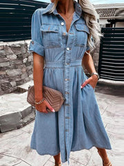 Women's Casual Elegant Short-Sleeve Denim Dress