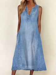 Women's Casual Elegant Sleeveless V-Neck Denim Dress