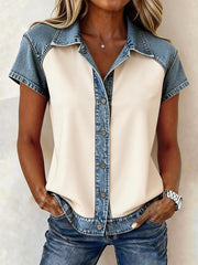 Women's Denim Patchwork Casual Shirt
