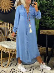Women's Casual Elegant Long Denim Shirt Dress