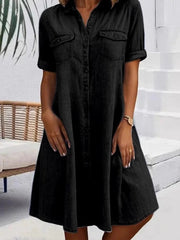 Women's Casual Elegant Mid-Length Denim Style Shirt Dress