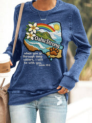 Women's Hawaii Flood Oahu Strong When You Go Through Deep Waters, I Will Be With You. Isaiah 43:2 Print Sweatshirt