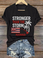 Women's Hawaii Stronger Than The Storm Print V-Neck Tee