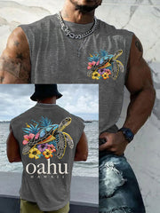 Men's Oahu Hawaii Sea Turtle Print Oahu Strong Tank Top