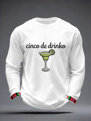 Men's Cinco de Drinko Embroidery Pattern Waffle T-Shirt