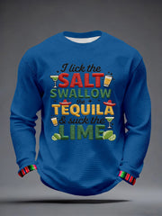 Men's I Lick the Salt Swallow the Tequila and Suck The LIME Embroidery Pattern Waffle T-Shirt