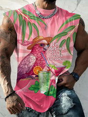 Men's I'm Retired, It‘s 5 O'clock Everywhere Parrot Print Casual Tank Top