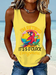 Women's I'm Retired, It's 5 O'clock Everywhere Parrot Print Casual Vest