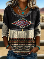 Women's Retro Western Aztec Print Casual T-shirt