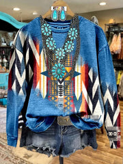 Women's Retro Western Aztec Print Casual Sweatshirt