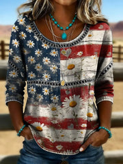 Women's Retro Western Art Print Casual T-shirt