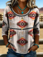Women's Retro Western Aztec Print Casual T-shirt