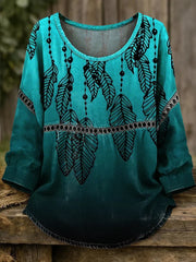 Women's Retro Western Art Print Casual T-shirt