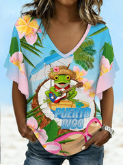 Women's Puerto Rico Print Vacation Shirt