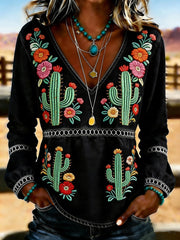 Women's Retro Western Art Print Casual Top