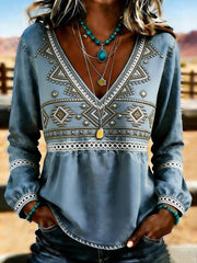 Women's Retro Western Art Print Casual Top
