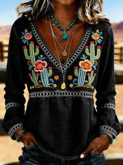 Women's Retro Western Art Print Casual Top