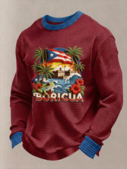 Men's Puerto Rico Printed Waffle Long Sleeve Sweatshirt