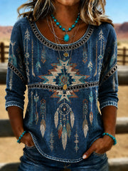 Women's Retro Western Aztec Print Casual Top