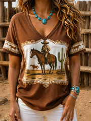 Women's Western-style print short-sleeved T-shirt