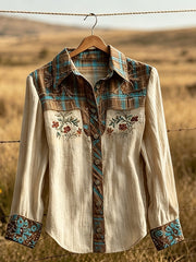 Women's Western Style Patchwork Printed Leisure Long Sleeve Shirt