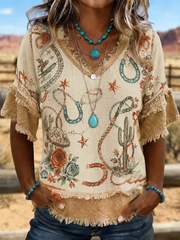 Women's Western-style print Cotton-Linen Shirt
