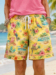 Women's Floral Parrot Print Casual Shorts