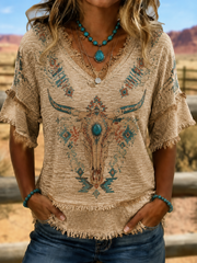 Women's Western-style print Cotton-Linen Shirt
