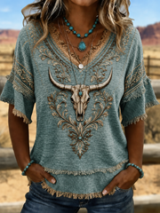 Women's Western-style print Cotton-Linen Shirt