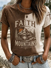 Women's Retro Western Christian Faith Can Move Mountains Short Sleeve T-shirt