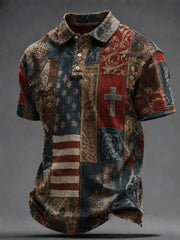 Men's Retro Western Art Short Sleeve Top