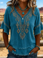 Women's Retro Western Art Cotton-Linen Shirt