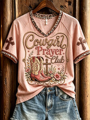 Women's Vintage Cowgirl Prayer Club Western Print short-sleeved T-shirt