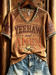 Women's Vintage Yeehaw and Amen Western Print short-sleeved T-shirt