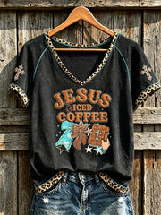 Women's retro western style faith slogan pattern printed casual short-sleeve T-shirt