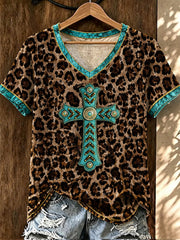 Women's Vintage Western Faith Printed V-neck T-shirt