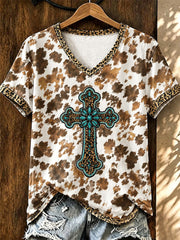 Women's Vintage Western Faith Printed V-neck T-shirt