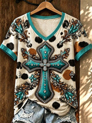 Women's Vintage Western Faith Printed V-neck T-shirt