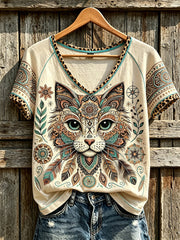 Women's retro western-style animal pattern printed casual short-sleeve T-shirt