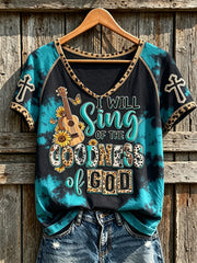 Women's retro western style faith slogan pattern printed casual short-sleeve T-shirt
