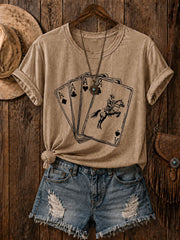 Women's Western Card Print Casual T-Shirt