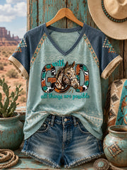 Women's With God All Things Are Possible Horse Western Faith Printed V-neck Off-shoulder T-shirt