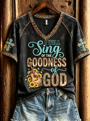 Women's Vintage I Will Sing of the Goodness of God Western Print short-sleeved T-shirt