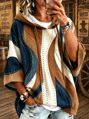 Women's Retro Western Style Contrasting Loose Hoodie