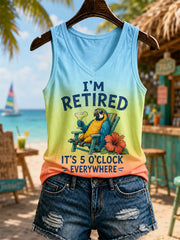 Women's I'm Retired It's 5 O'clock Everywhere Parrot Print Casual V-Neck Vest