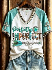 Women's Perfectly Imperfect Arrow Turquoise Cross Western Print short-sleeved T-shirt
