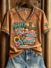 Women's God Says You Are Strong Chosen Loved Forgiven Capable Print V-neck Short-sleeved T-shirt
