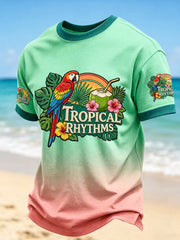 Men's I'm Retired Tropical Rhythms Vacation Parrot Hibiscus Flower Short Sleeve T-shirt
