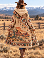 Women's Western Print Casual Long Flannel Cardigan