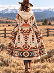 Women's Western Print Casual Long Flannel Cardigan